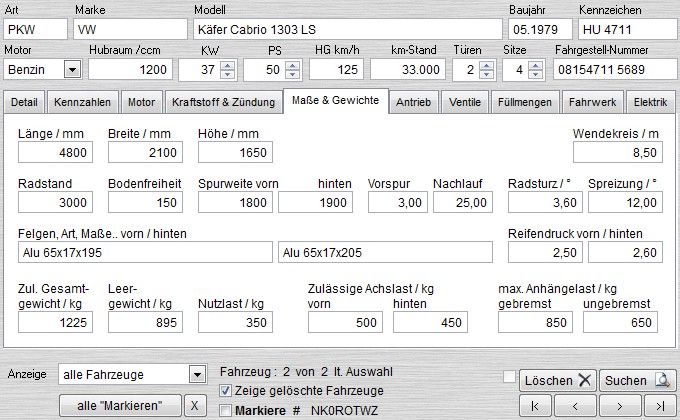 Oldtimer Daten bearbeiten