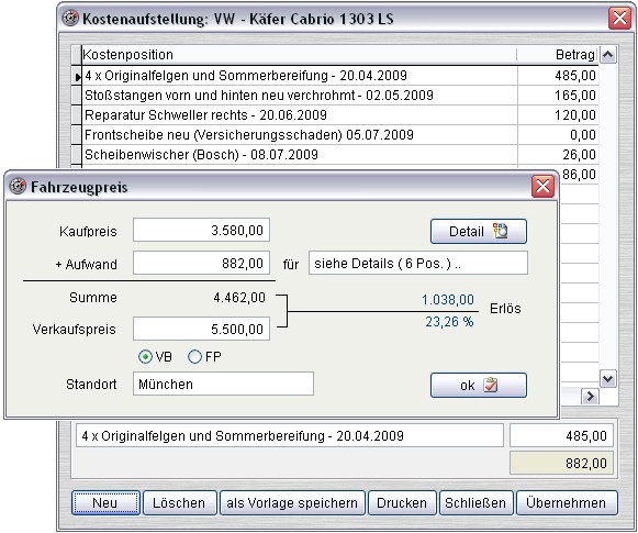 Oldtimer Kosten verwalten